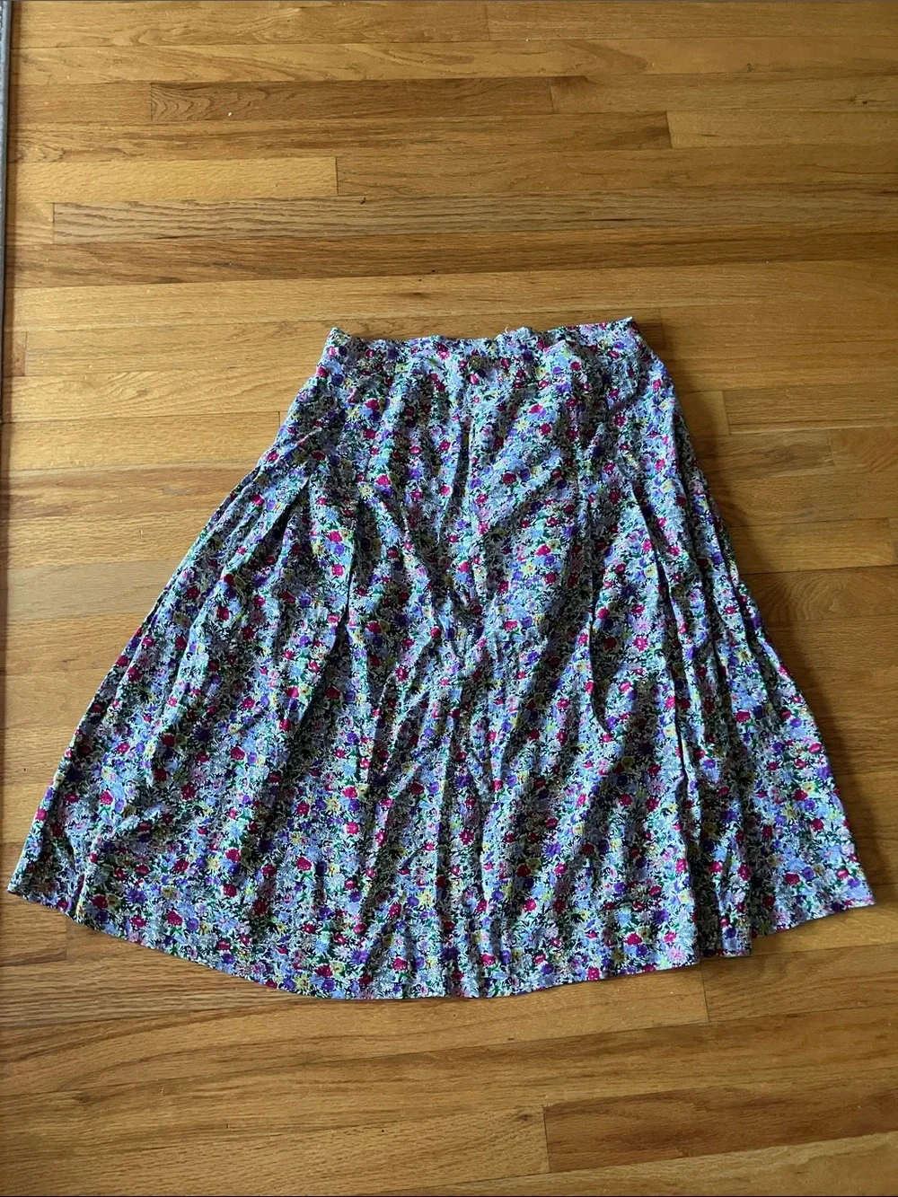 Liz Claiborne Floral A-Line Midi Skirt - Blue with Pink & Green